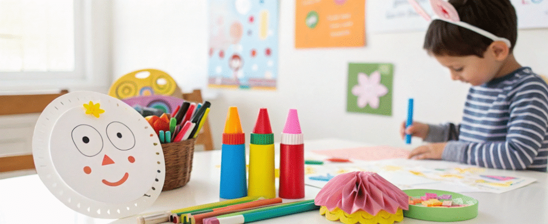 A child making crafts on a table.