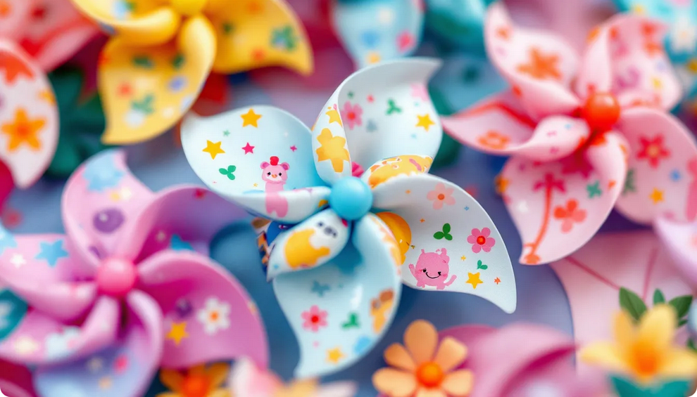 Adding Personal Touches Personalized pinwheel hair clips with unique designs.