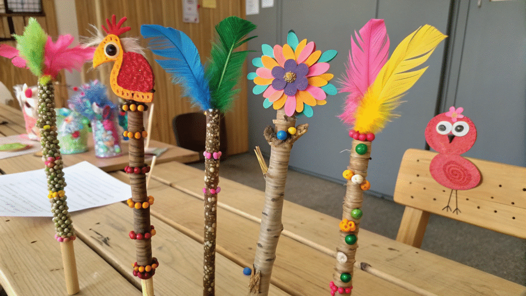 Artistic Stick Craft Artistic stick craft ideas displayed, featuring colorful creations made from natural materials.