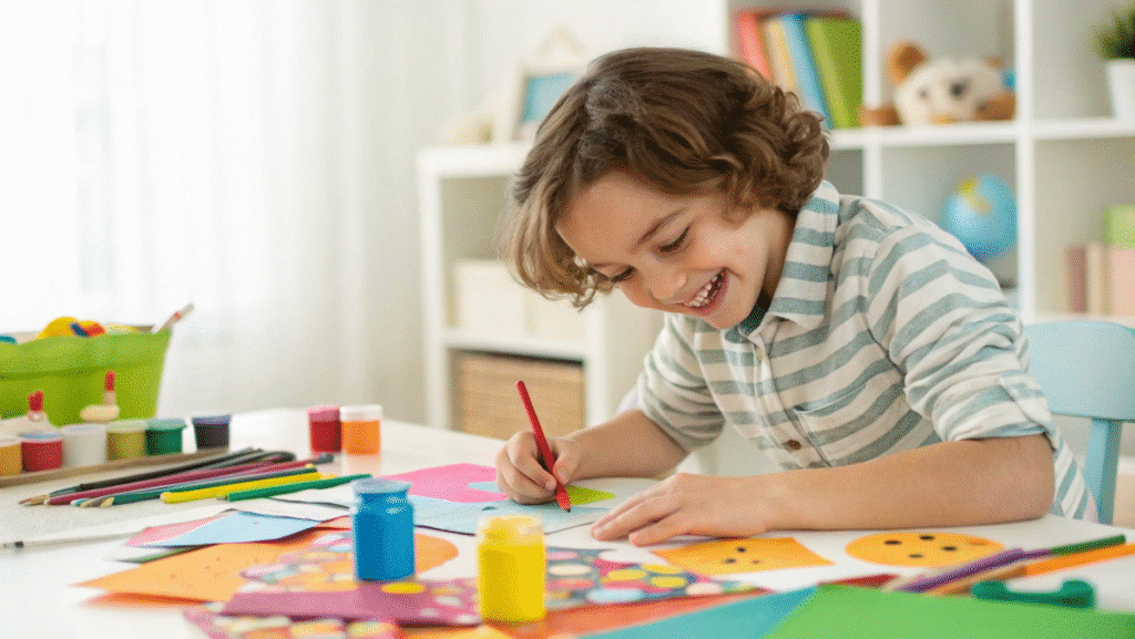 Creative Art Activities A child engaging in creative art activities using simple craft supplies.