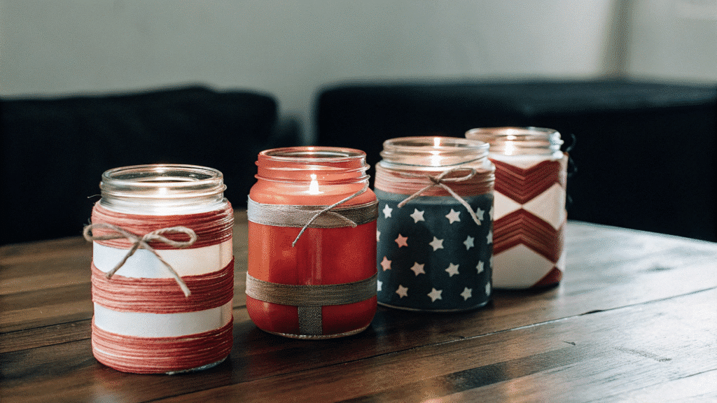 DIY Candle Holders A collection of DIY candle holders made from mason jars, perfect for craft ideas.