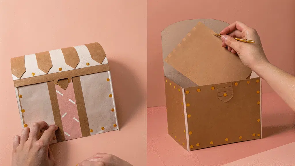 Step-by-step process of making a treasure chest.