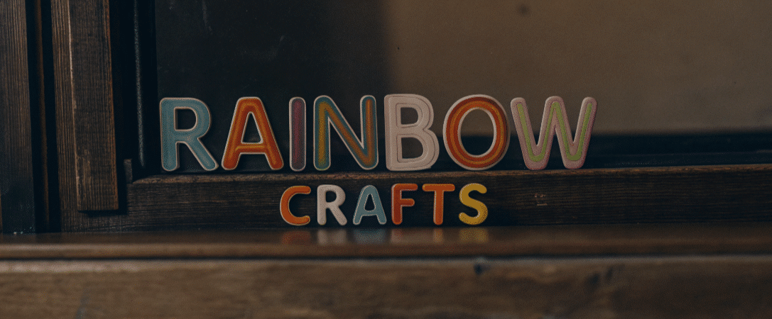 An image showing the heading Rainbow Crafts in rainbow color.