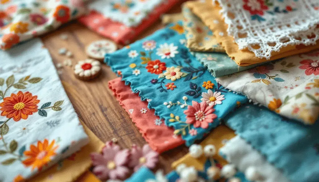 Selecting fabrics and materials for appliqué projects.