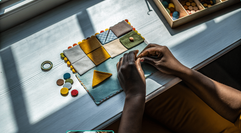 Shapes Being Cut A person cutting fabric shapes.