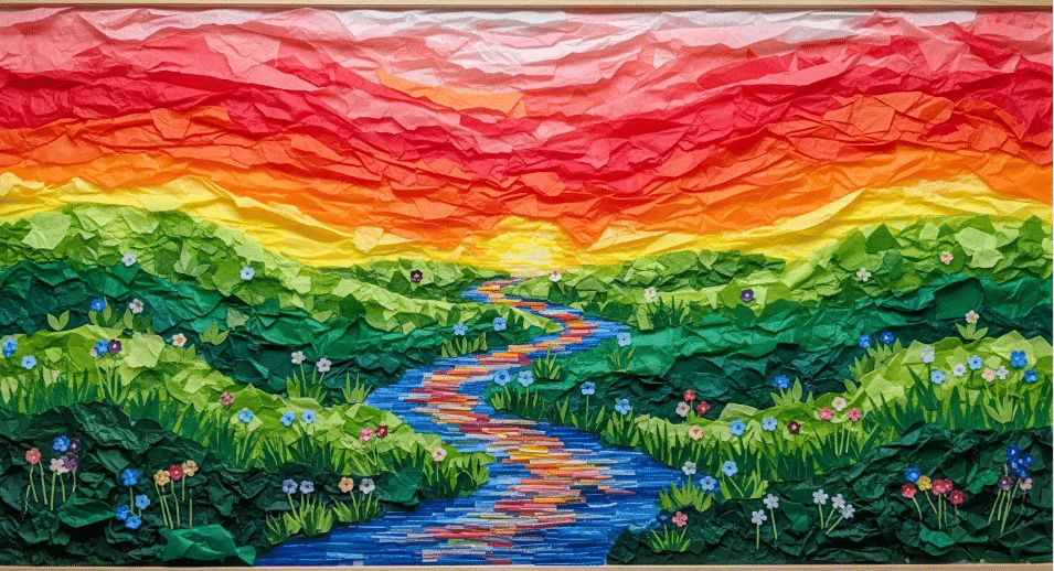 Tissue Paper Collage Art A beautiful tissue paper collage art piece, showcasing different colors and textures.