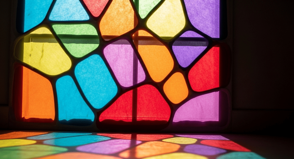 Tissue Paper Stained Glass Windows A colorful stained glass window effect created using tissue paper, capturing light beautifully.
