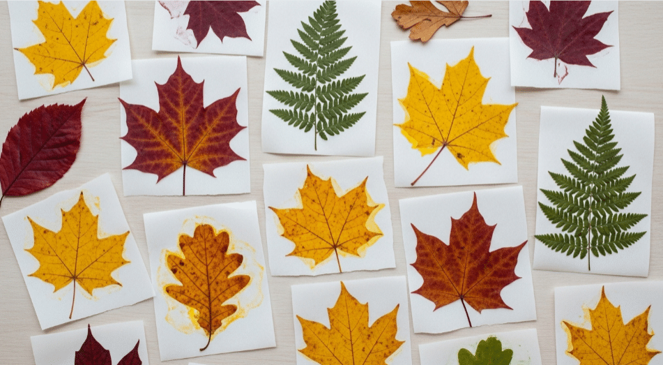 Wax Paper Leaf Prints Leaf prints created using wax paper, showcasing nature-inspired crafts.