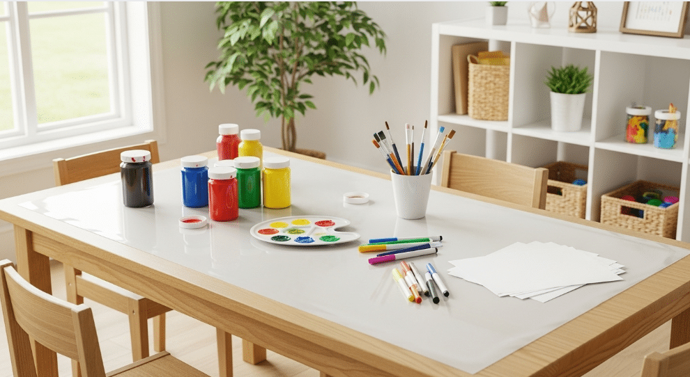 Cleanable Art Surfaces Cleanable art surfaces that facilitate easy cleanup after creative activities.