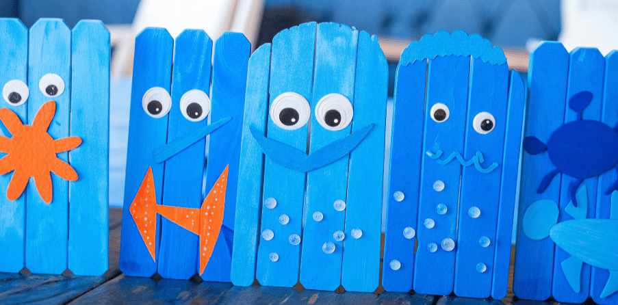 Craft stick sea animals created by kids.