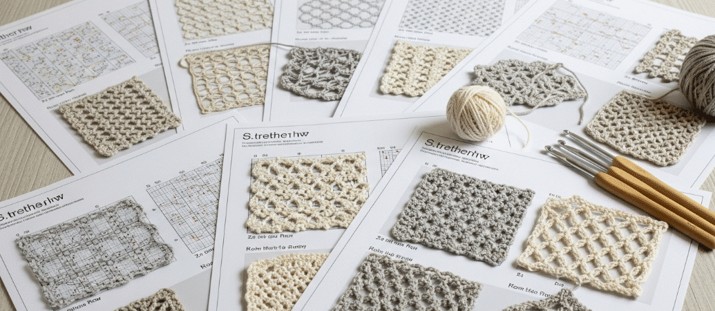 Different Crochet Patterns on a paper.