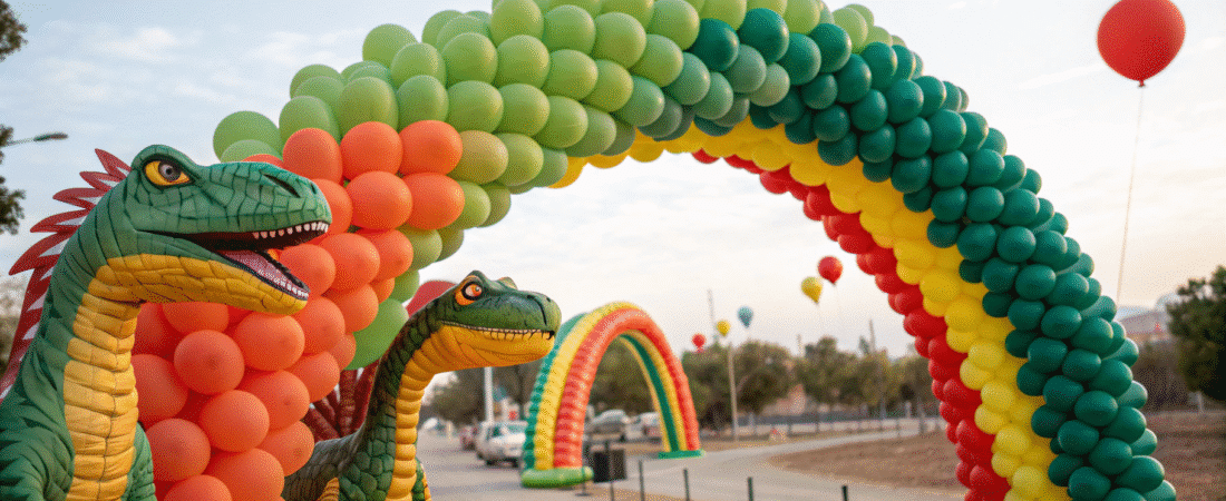 Dinosaur Balloon Arch in the outdoor.