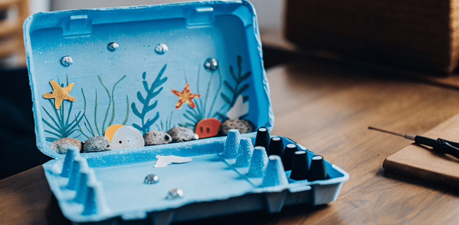 An egg carton transformed into an undersea world craft.