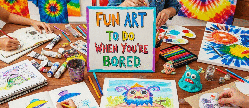 Different art items on a table.