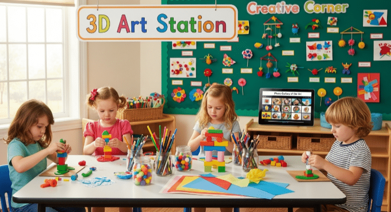 Incorporating 3D art into preschool curriculum.