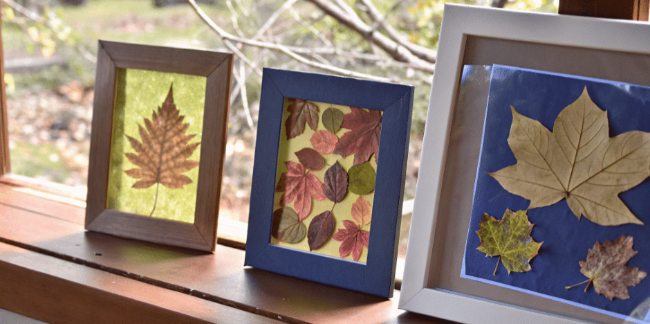 Leaf Art Projects Leaf art projects made from colorful leaves and natural materials.