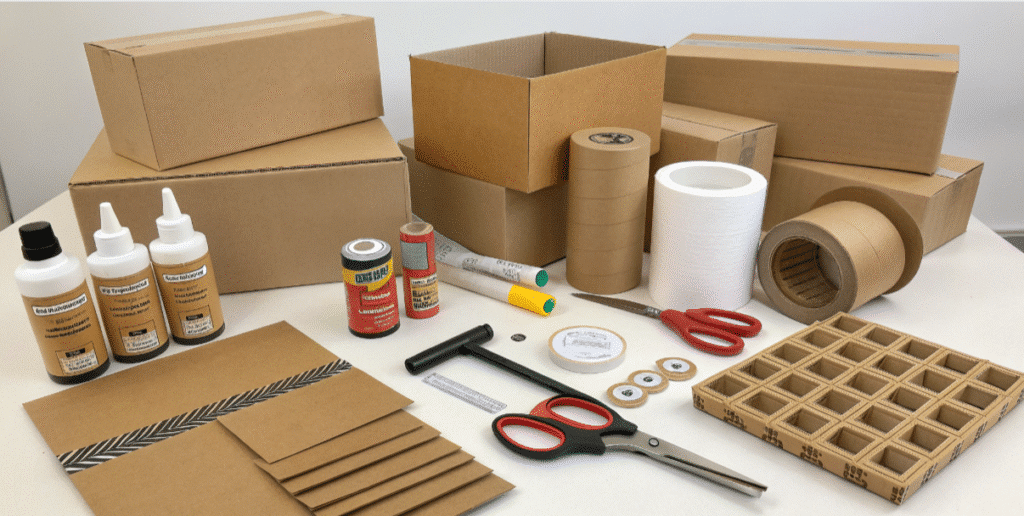 Materials Needed for Your Cardboard Time Machine Materials needed for building a cardboard time machine including cardboard boxes and glue.