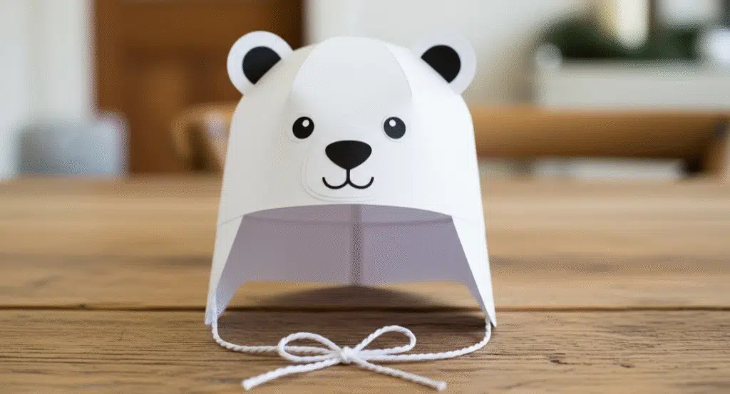 A polar bear winter hat craft made from paper.