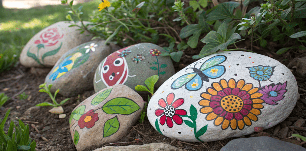 Rock Painting Colorful rock painting ideas showcasing nature crafts.