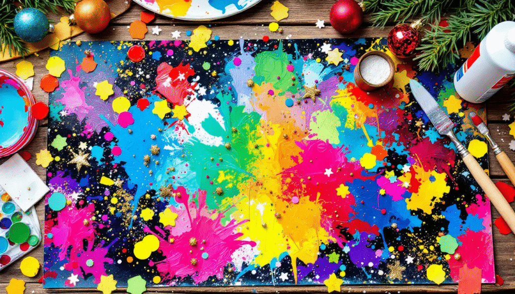 Seasonal Glue Paint Crafts Seasonal glue paint crafts displayed, featuring glittery ornaments.