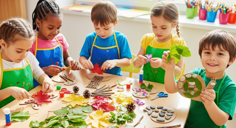 Kids creating simple 3D art projects.