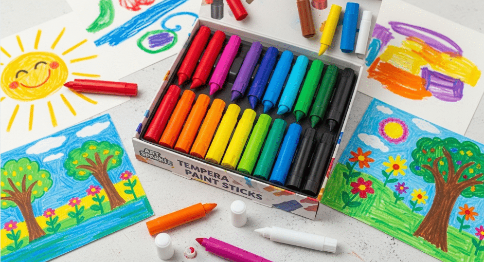 Tempera Paint Sticks Tempera Paint Sticks in a vibrant display, ideal for mess-free art supplies.