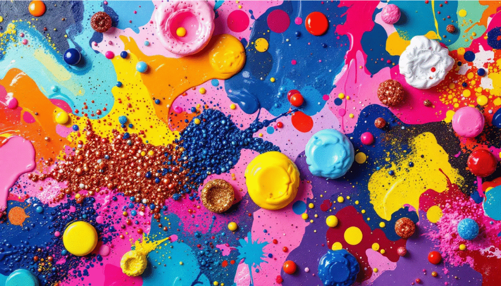 What is Glue Paint An assortment of glue paint materials including glitter glue.
