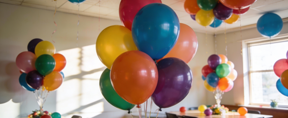 Colored Balloons Different colored ballons in a room.