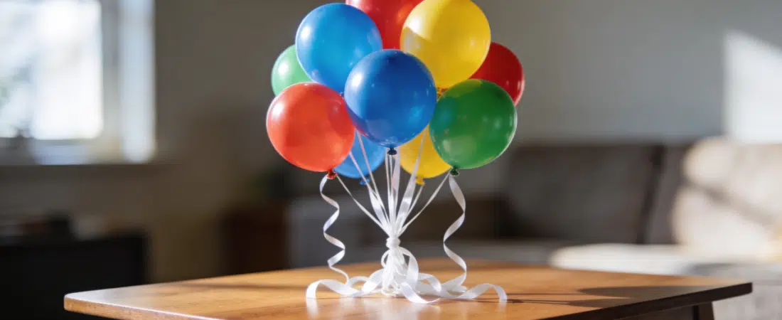 Balloon Setup Colored balloons on table.