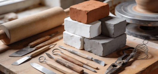 Clay art supplies on a table.