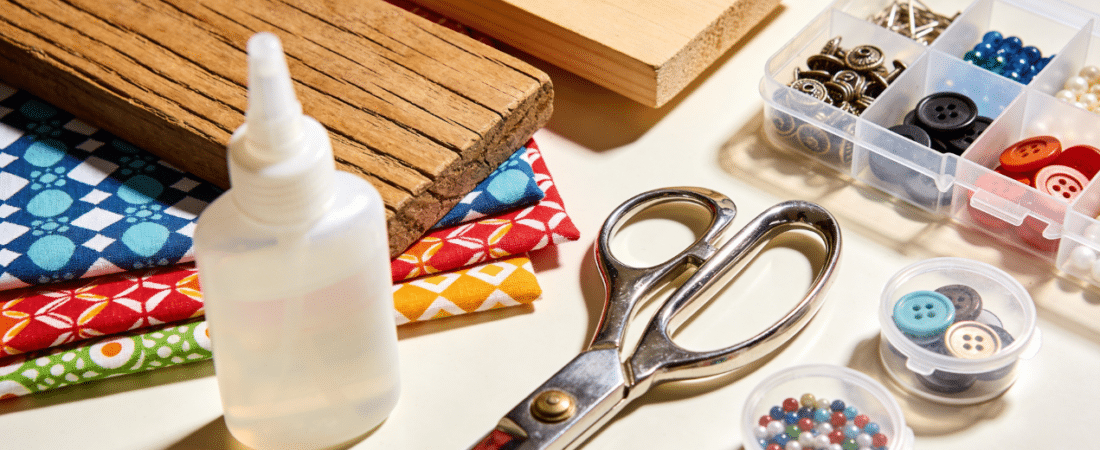 A closeup of DIY Supply crafts.