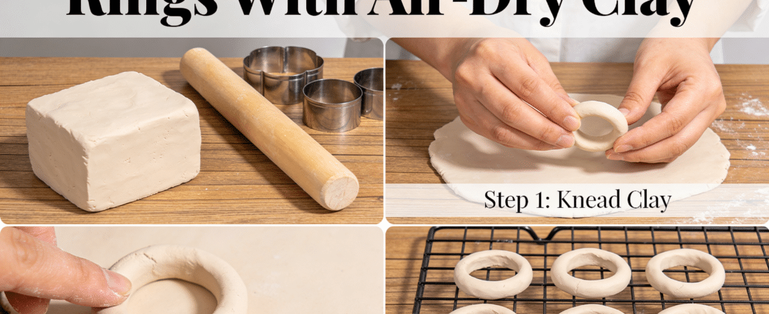 A step by step image of How to Make Clay Rings With Air-Dry Clay.