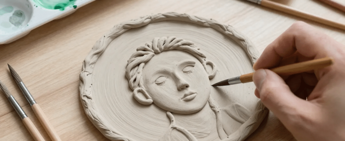 A clay painted person face.