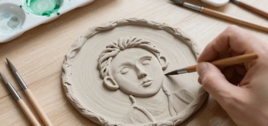 A clay painted person face.