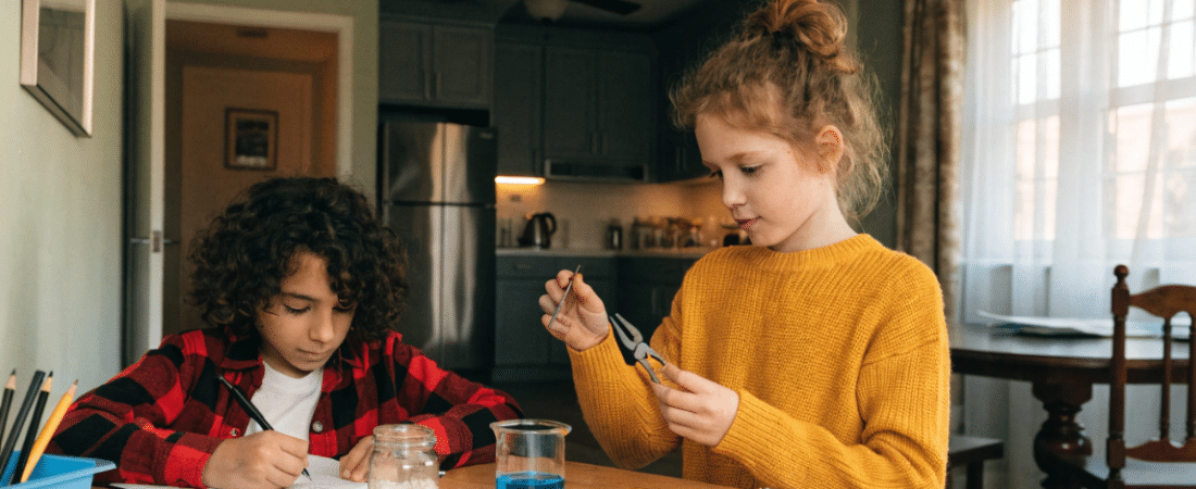 STEM Activities for Home Kids creating crafts.