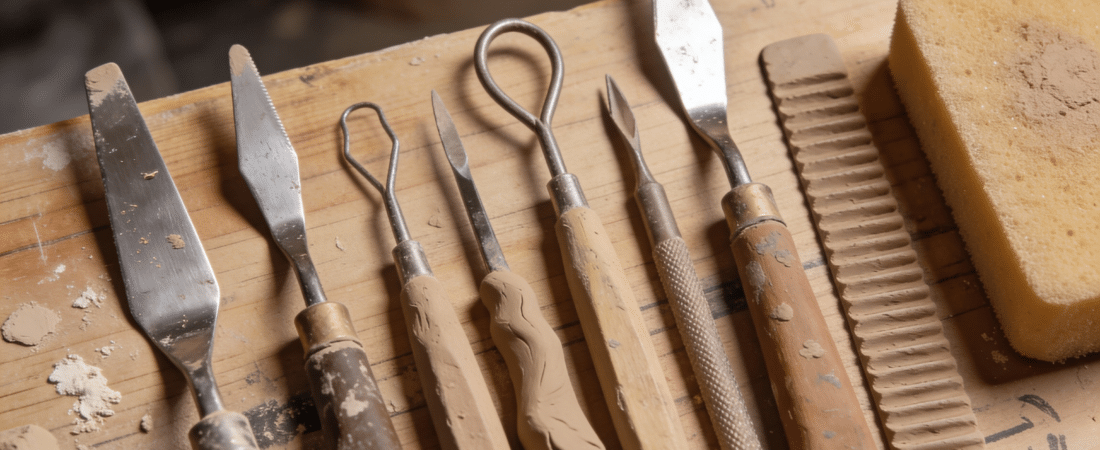 Clay tools on a table.