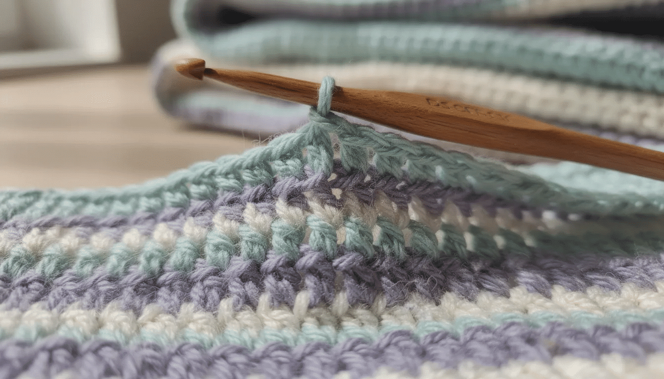 e72f2346-7ee3-4614-80a3-8cc3e15bfde0 The image shows a colorful collection of crochet stitches, including a double crochet stitch and a chain stitch, displayed alongside a crochet hook and a ball of yarn. This visual serves as inspiration for beginners looking to learn various free crochet patterns and techniques.