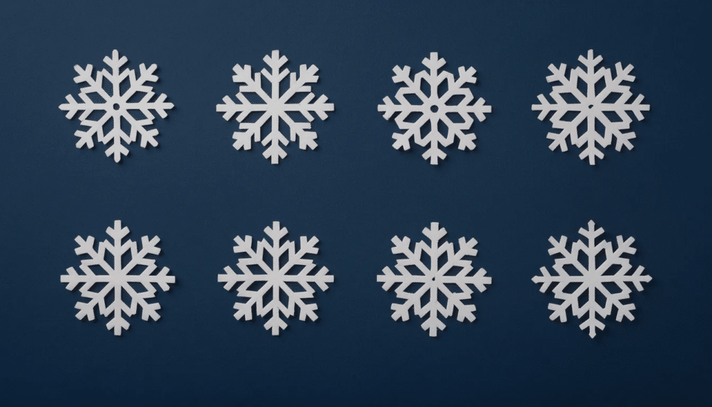 The image features simple white paper snowflakes delicately arranged on a dark blue background, creating a festive and wintry scene perfect for holiday decorations. This visual representation embodies the spirit of easy Christmas crafts, ideal for younger children and upper elementary students to engage in during the holiday season.