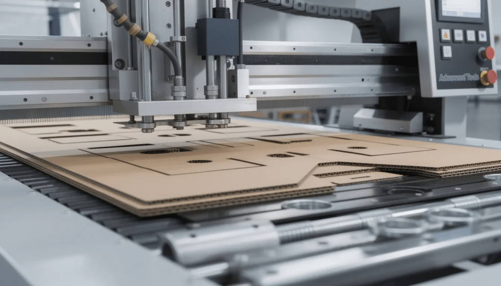 The image showcases various advanced tools for die-cutting and punching, essential for paper craft projects like card making and creating intricate paper flowers. These tools include a die-cutting machine, punches, and an array of colorful paper pads, all set on a crafting table, inviting creativity and exploration in DIY projects.