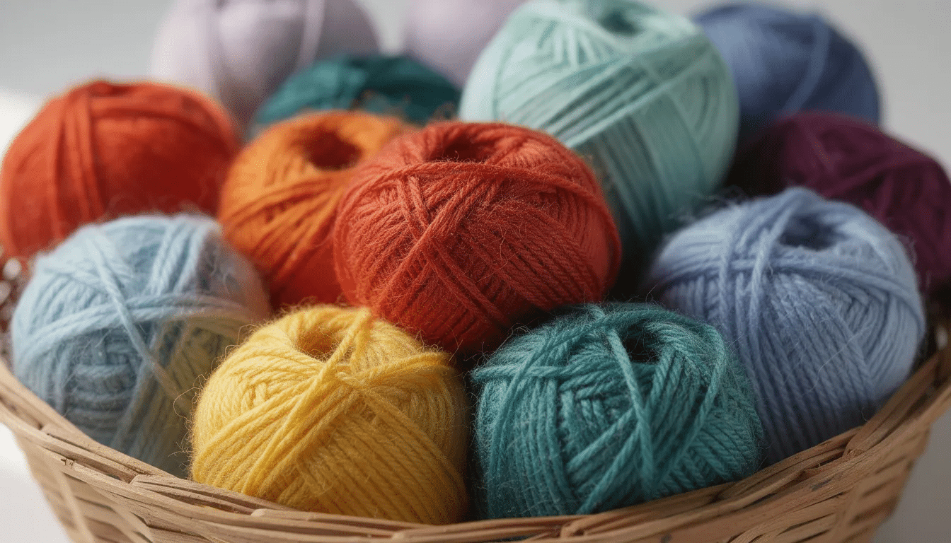 e1de933c-ddef-4ea7-ba0d-82cafed9f4a5 A close-up view of a basket filled with vibrant yarn balls, showcasing a variety of textures and shades perfect for crochet projects. The colorful arrangement highlights essential crochet supplies, inviting both beginner crocheters and experienced crafters to explore their creativity.
