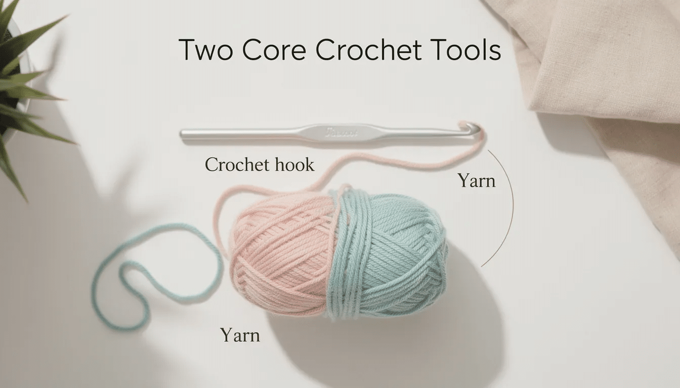 e29a53bf-d74b-4996-acfe-fa0fd3b4f8dd The image depicts two essential crochet tools: a crochet hook and a vibrant ball of yarn, showcasing the simplicity and affordability of starting a crochet project. These fundamental crochet supplies are perfect for beginner crocheters looking to embark on their creative journey.