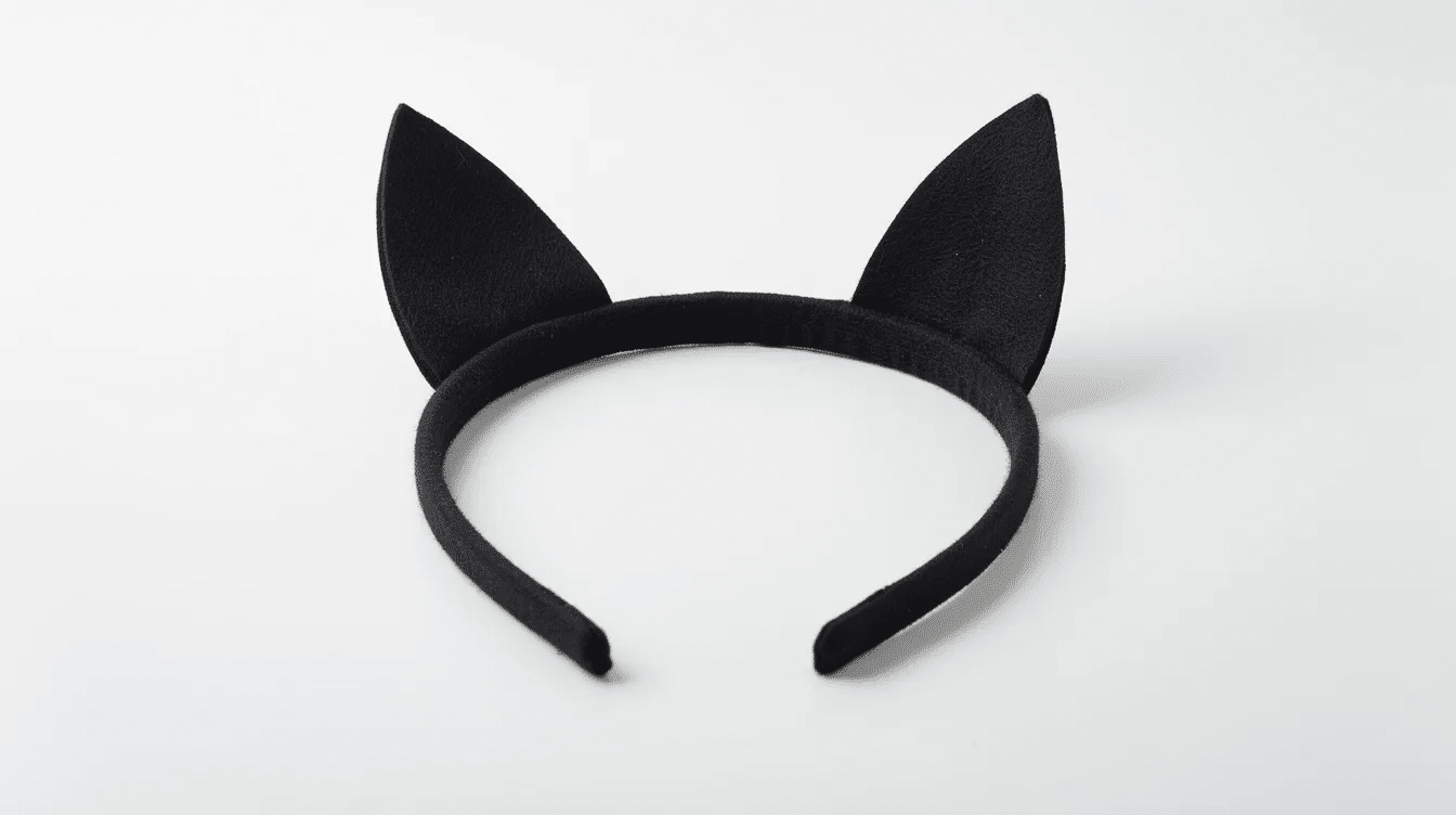 a60a9789-da8f-4b1e-9673-424c179897e5 A plain black headband adorned with two upright black felt bat ears sits on a white surface, perfect for a DIY bat costume. This adorable accessory is an ideal addition to a child's Halloween outfit, adding a touch of fun and creativity.