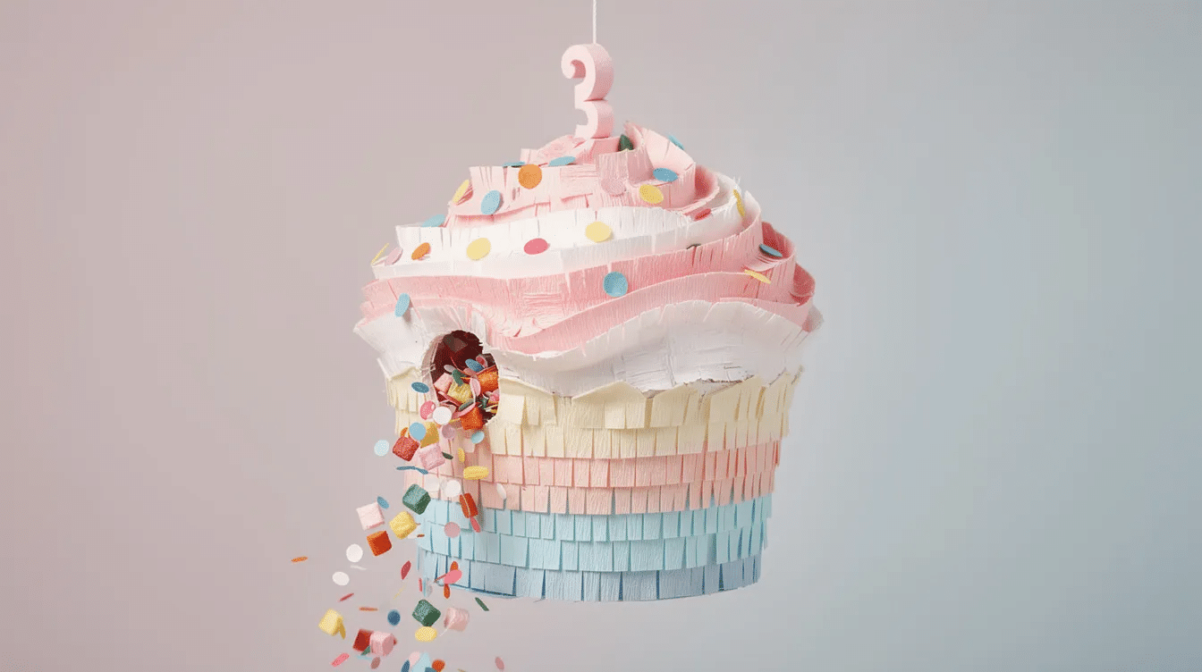 ac3c93e4-02d4-4b4e-b45b-002d91f2e8b5 The image features a vibrant cupcake piñata, designed to resemble a colorful treat with icing and sprinkles, showcasing a fun and festive appearance. This delightful piñata is filled with small candies, making it a huge hit at parties and celebrations.