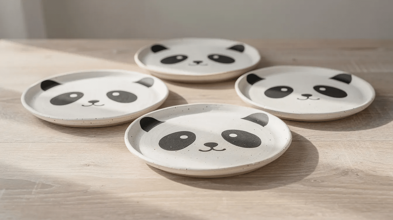 b422092b-9a91-47ce-a21e-3ed315b66649 The image features a collection of colorful polymer clay panda plates, showcasing their durable design and playful aesthetics. These unique plates are perfect for adding a whimsical touch to any table setting while being accessible for everyday use.