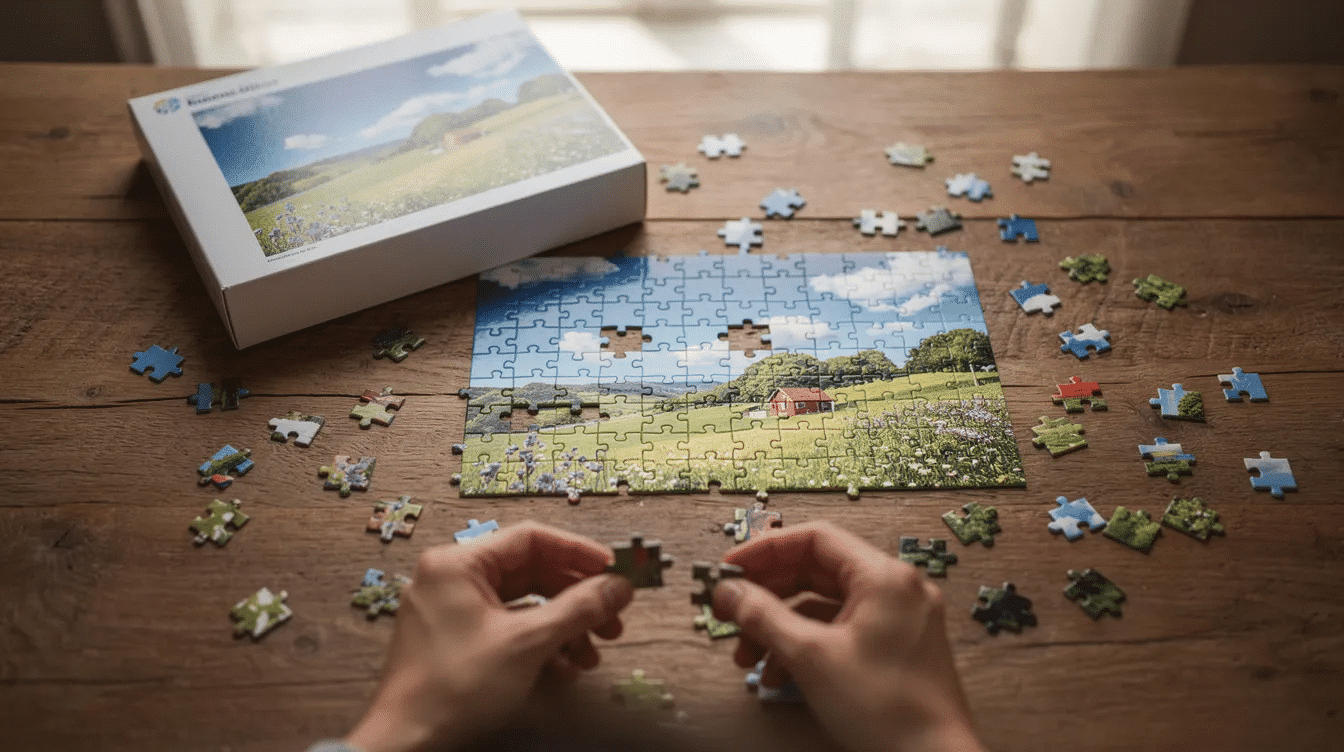 f56aed51-e025-492d-8fcd-3bc287af38ab The image showcases a custom jigsaw puzzle featuring a vibrant photo upload, perfect for creating personalized puzzles that capture favorite memories. It highlights various puzzle pieces scattered around, emphasizing the fun and interactive nature of assembling a custom photo puzzle for family game nights or thoughtful gifts.